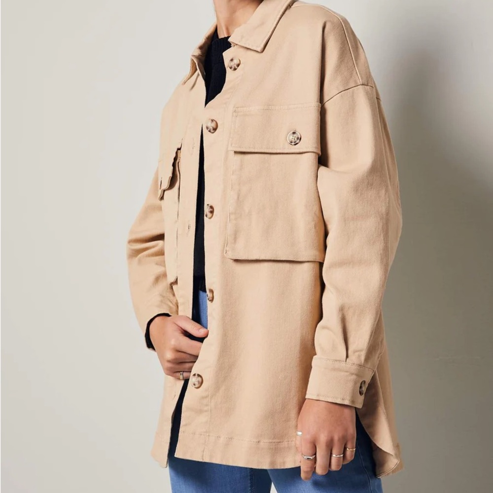 WOMANCE Beige Denim Jacket, Oversized Medium